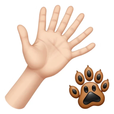 there is a drawing of a human hand gently reaching toward a dog’s paw. The dog has brown fur with black areas, and the paw is extended like it’s about to touch the person’s fingers sticker