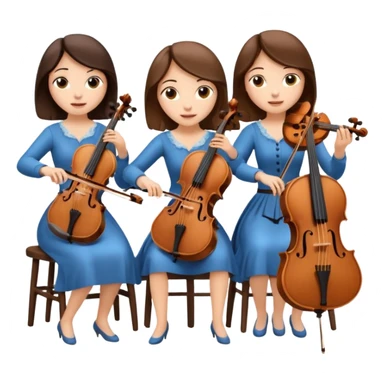 Create an imagine of three brunette women playing string instruments, the first is playing a cello, the second is playing a viola and the third is playing the violin sticker