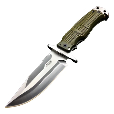 military tactical bushcraft knife with NATO olive handle sticker