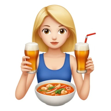 a young woman full length wathing series with a bottle of beer and tom yum  sticker