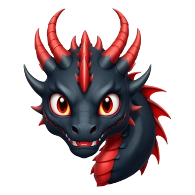 Un dragon noir aux yeux rouges brillant, puis des grandes cornes d'obsidiennes, style anime sticker