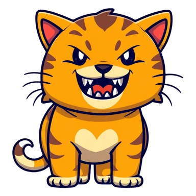 saber-toothed cat with comically small body and ridiculously oversized canine teeth, tiny head with massive fangs that dwarf the entire body sticker