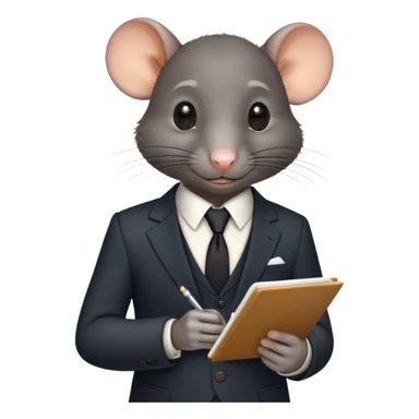 a black rat in a suit taking notes in a small notebook sticker