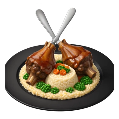 Lamb Shanks with Risotto Nero on a black plate-no cutlery  sticker