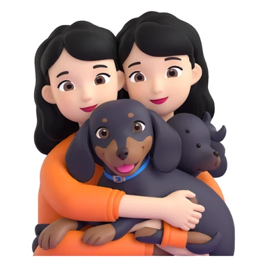 black hair asian girl hugging black dachshund sticker
