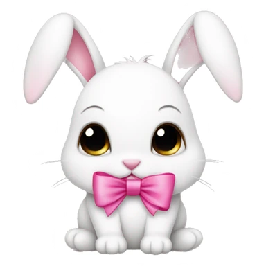 cute coquette cute white bunny with a pink ribbon on its right ear sticker