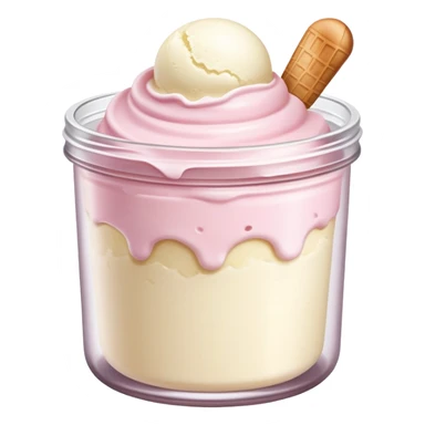 ultra realistic round single scoop of vanilla bean ice cream in light pink short jar sticker