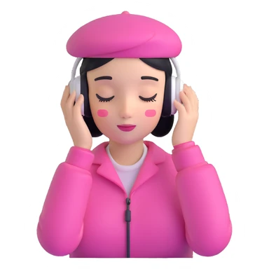 girl wearing a pink beret and AirPods Max headphones, listening to music with closed eyes sticker