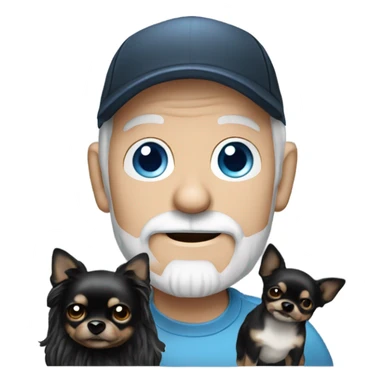 Old man with blue eyes goatee beard ball cap holding black Chihuahua long hair sticker