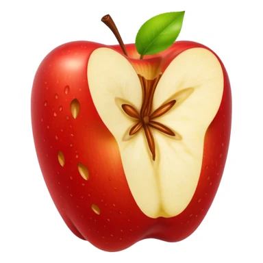 an apple core with visible seeds and a cartoonish look sticker