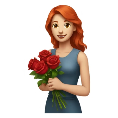 Redhead woman with bouquet of red roses sticker