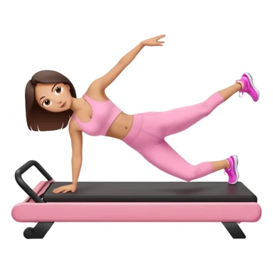 white brunette girl in light pink workout clothes doing a plank on a reformer sticker
