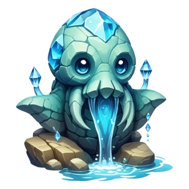Design a unique elemental sandstone guardian golem creature that combines the crystalline rock golem's defensive fortitude with the spectral water serpent's fluid grace, perhaps creating a being with a segmented stone core that flows like water and channels ghostly aquatic energy through embedded gems. glowing like the abyss fish sticker