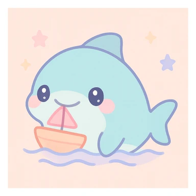 a shark eating a boat, playful and cute style, adorable, soft colors, friendly expression sticker