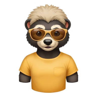 friendly anthropomorphised honey badger head and neck wearing sunglasses, top of t-shirt visible, different expression sticker