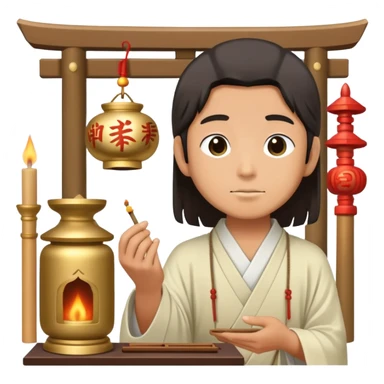 Japanese man offering incense at shrine  sticker