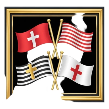 Flags: There are four flags, two on the top and two on the bottom, in the black and gold (yellow) quarters. Each flag features a gold cross symbol, likely a Coptic cross, on a black and yellow background with horizontal stripes. sticker