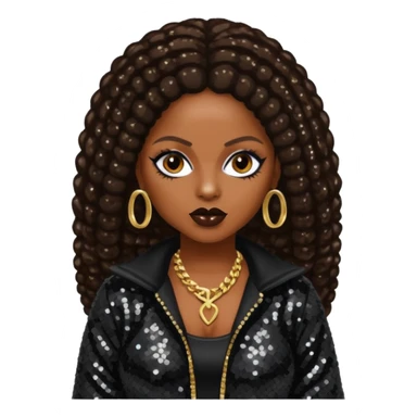 Foxy Brown, Rapper with dark brown hair, black sequin outfit sticker