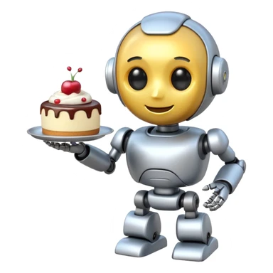 The cute robot is holding dessert in its hands, 3d emoji sticker