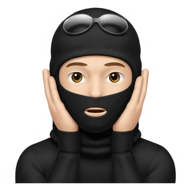 man in black balaclava with no eyes and mouth covers his ears sticker