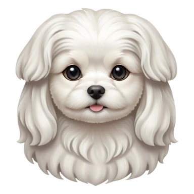 Cinematic Noble Wavy-Haired Maltese dog Portrait Emoji, Poised and regal, with a delicate, compact build and a pristine, wavy-haired white coat that cascades in gentle curls, deep-set soulful dark eyes, Simplified yet sharp and sophisticated features, highly detailed, glowing with a soft, dignified glow, high shine, intelligent and gentle, stylized with an air of refinement, focused and attentive, soft glowing outline, capturing the essence of a watchful and graceful companion, so majestic it feels as though it could prance out of the screen with effortless authority! sticker