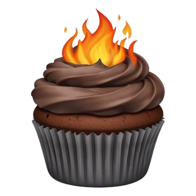 Burnt chocolate cupcake with fire smoke sticker