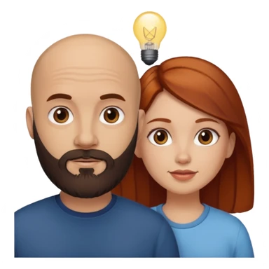 Couple. A bald man with dark brown beard and a girl with light skin. She is a redhead and has dark yellow brown auburn hair. Different skincolor. She has very light skin. sticker