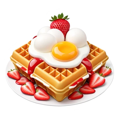 3D rendered Hong Kong egg waffle folded with strawberries and cream, vibrant red and white colors, hyper-realistic bubbled texture, glossy finish, detailed bubble surfaces, fun presentation, soft lighting sticker
