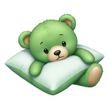 Cute Green teddy bear sleeping on a White pillow sticker