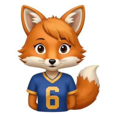 A cute girl fox with a bushy tail wearing a LA Rams shirt - with the number 69 on it sticker