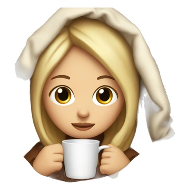 girl inside a blanket sipping coffee eyes closed and blonde hair  sticker
