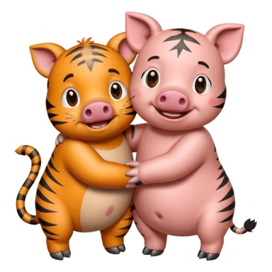 tiger and piggy hugging  sticker