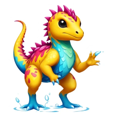 a colorful edgy cute vernid-fionbri-creature with splash patterns full body sticker