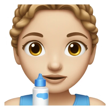 white girl with brown hair and blue eyes applying cream on face sticker