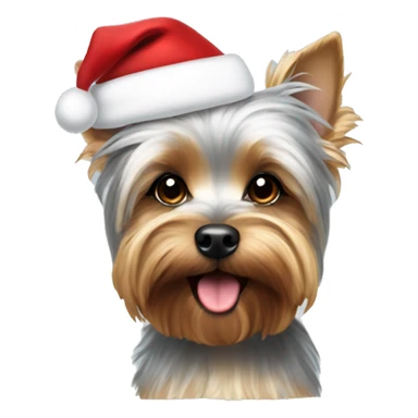 Gold merle yorkie wearing a santa hat  sticker