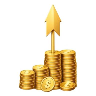 upward arrow beside a small stack of gold coins, financial growth symbol sticker