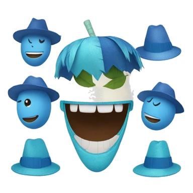 A blue coconut smiling and with diferentes hats like party hats sticker