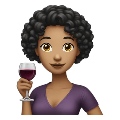 Black hair curly white girl with wine sticker