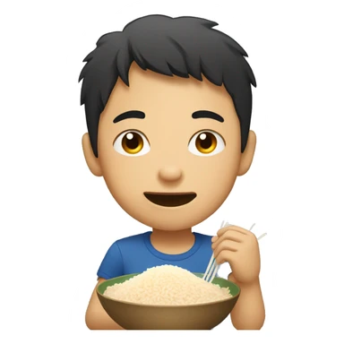 Asian boy eating rice sticker