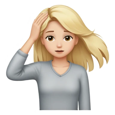 A blonde girl is embarrassed and adjusts her hair with one hand behind her back. sticker