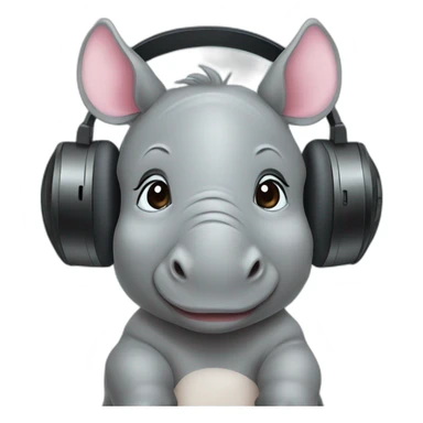 cute baby rhino with headphone sticker