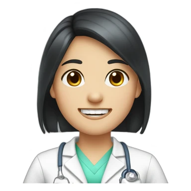 Dentist-girl-eyesmile-black middle straight hair-teeth with brackets sticker