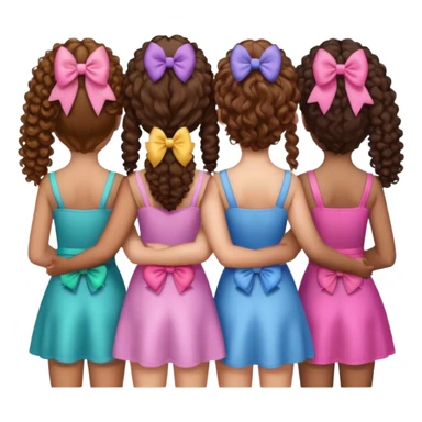 5 besties side by side from behind 2 girls with curly hair and the rest straight hair with bows in their hair sticker