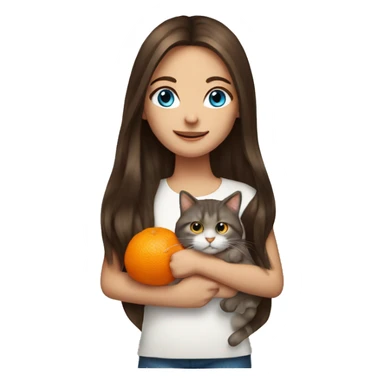 long hair brunette girl with blue eyes holding orange cat sticker