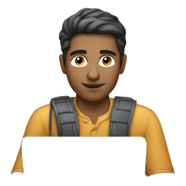 Indian white man with computer at the age of 27 who planning the upcoming day sticker