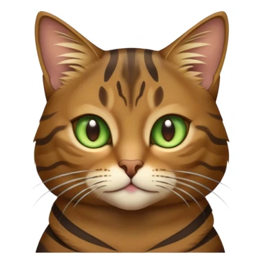 Cinematic Noble Brown Tabby Cat Portrait Emoji, Poised and regal, with sleek, well-groomed fur in warm brown tones accented by bold dark tabby stripes, striking almond-shaped golden-green eyes, Simplified yet sharp and sophisticated features, highly detailed, glowing with a soft, dignified glow, high shine, intelligent and graceful, stylized with an air of elegance, focused and attentive, soft glowing outline, capturing the essence of a watchful and refined feline, so majestic it feels as though it could glide across the screen with effortless confidence! sticker
