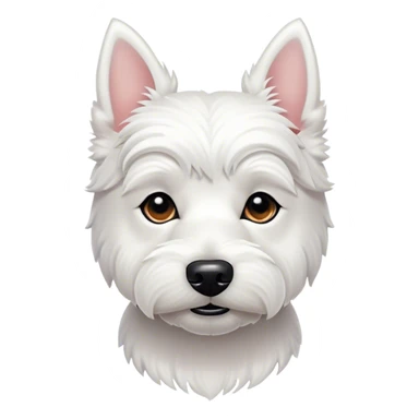 Cinematic Noble West Highland White Terrier Portrait Emoji, Poised and regal, with a compact, sturdy build and a pristine, well-groomed pure white coat, deep-set soulful dark eyes, Simplified yet sharp and sophisticated features, highly detailed, glowing with a soft, dignified glow, high shine, intelligent and loyal, stylized with an air of confidence, focused and attentive, soft glowing outline, capturing the essence of a watchful and determined companion, so majestic it feels as though it could trot out of the screen with effortless authority! sticker