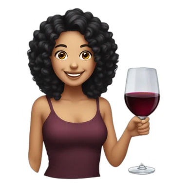 White latin girl with big smile, curly black hair and glass of wine sticker