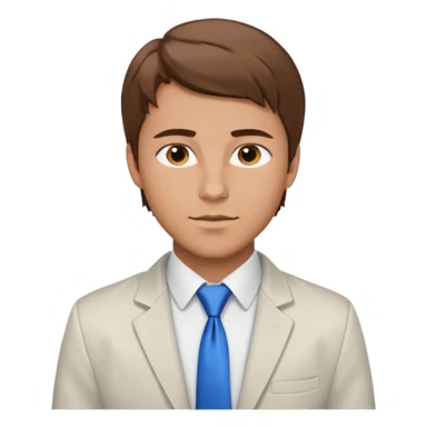 un homme type caucasien brun plutot jeune avec des jolies traits avec une chemise blanche et une veste a manche longues et cravate bleu il a les yeux marron sticker