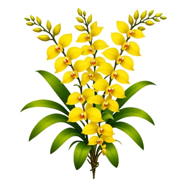 big bouquet yellow Dendrobium Orchid flower, stem, leaf sticker